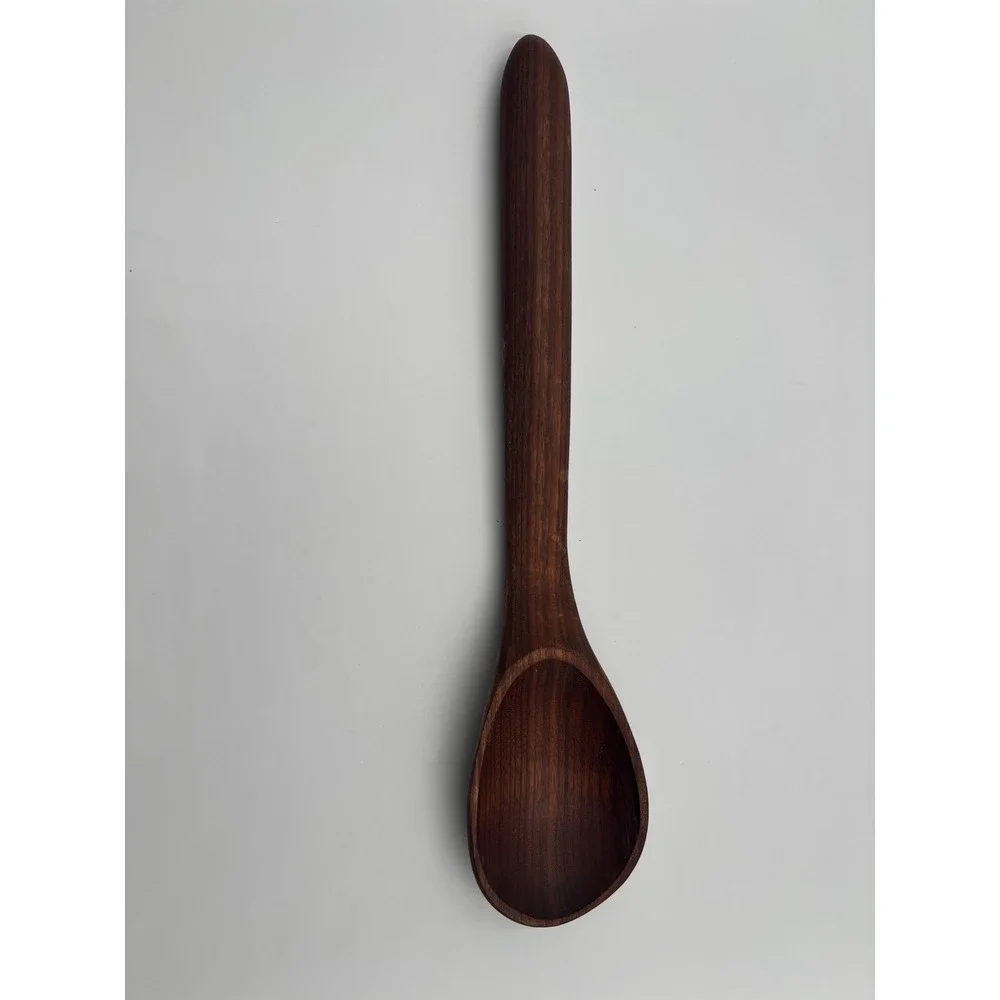 Artisan Hand Carved Wooden Salad Server Set Signed JEW 2014 Dark Wood Fork Spoon